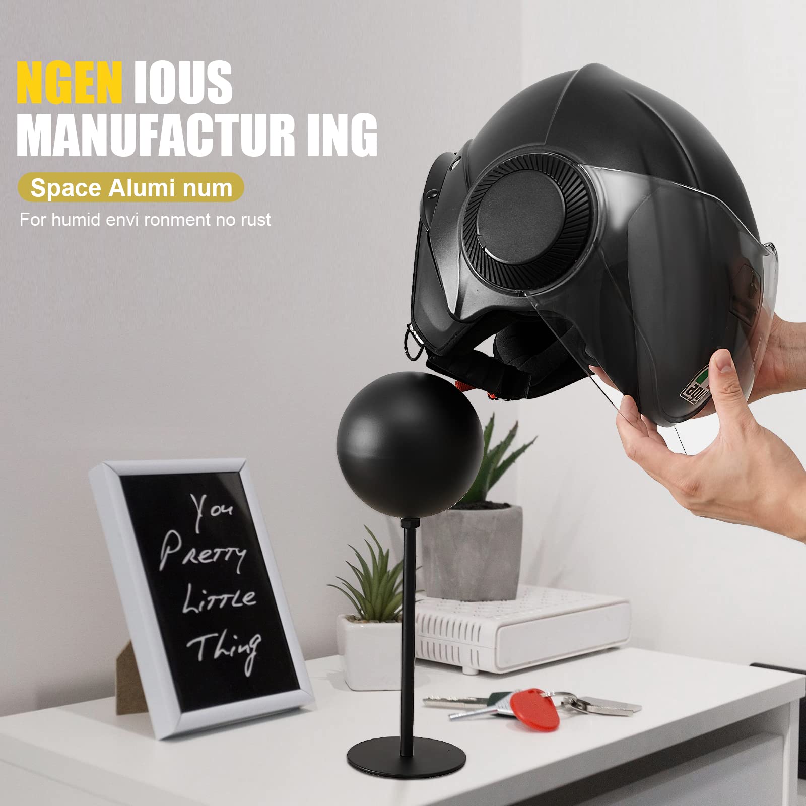 Joom Helmet Stand Metal, Rotation Metal Stand Desktop Hanger Rack Helmet Stand Display For Motocycle Helmet, Caps,Hat, And Rugby Helmet